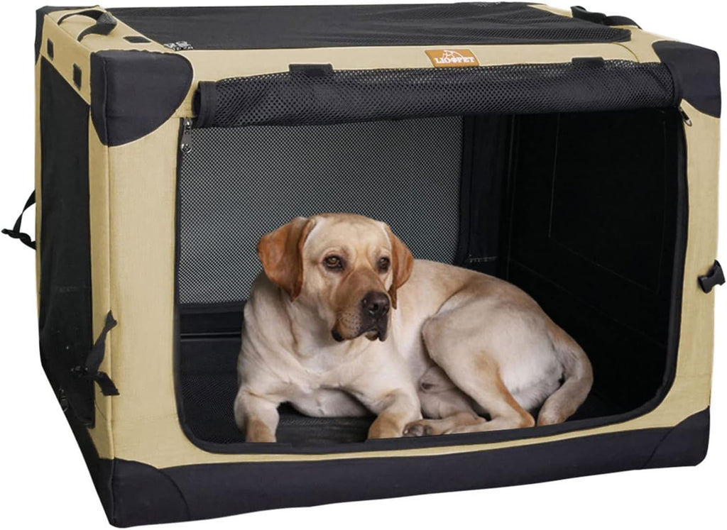 Khaki 26 Dog Crate Carrier Portable Folding Kennel Y424