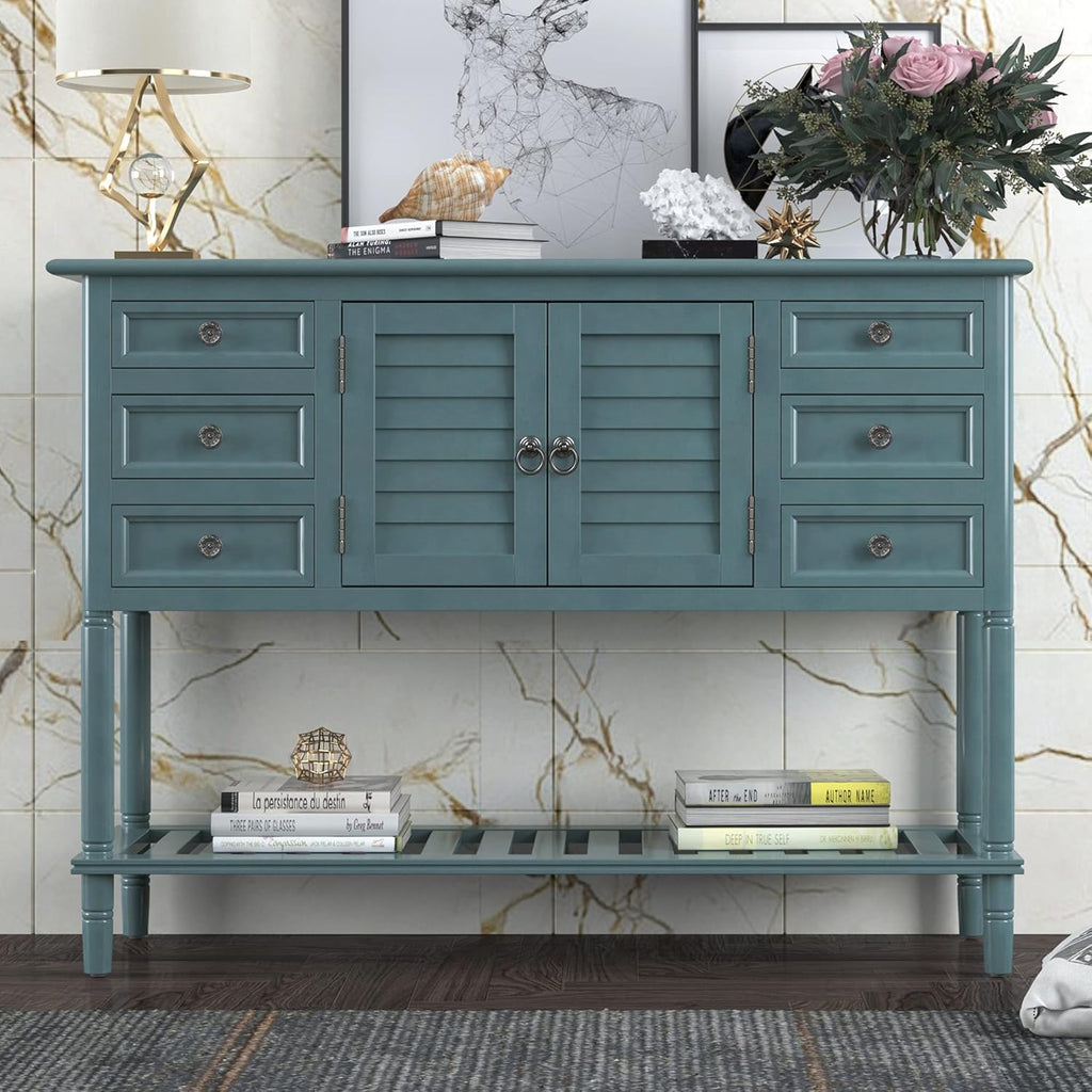 Light Green 6 Drawers Sideboard Console Table with Cabinet and Bottom Shelf U172789