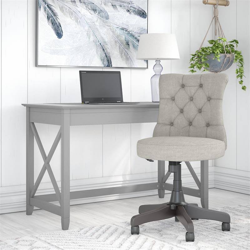 48W Writing Desk with Mid Back Tufted Office Chair in Cape Cod Gray O721951