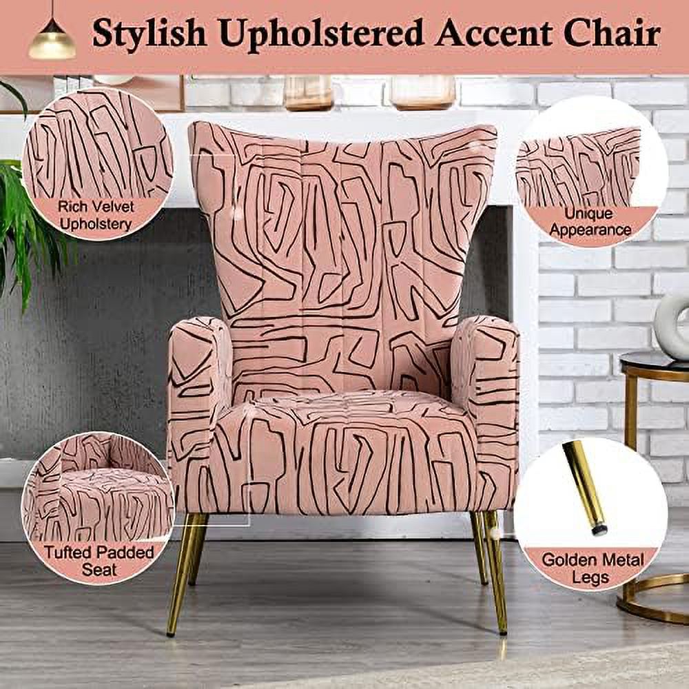 Navy Velvet Wingback Accent Chair with Metal Gold Legs M60384