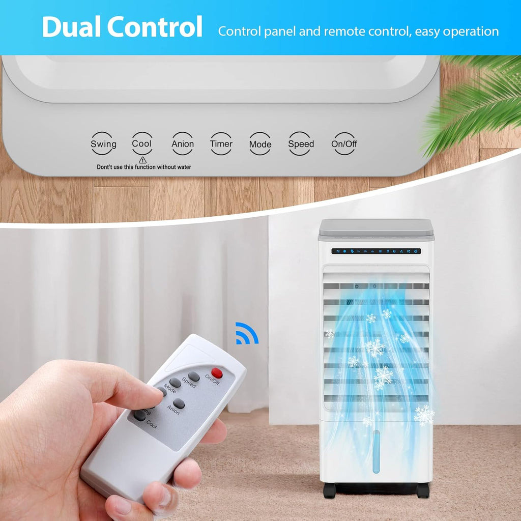 Portable Air Conditioner Fan, 5L Evaporative Air Cooler with LED Display, 3 Speeds & 3 Modes, 90° Oscillation, 7H Timer Remote Control Q487