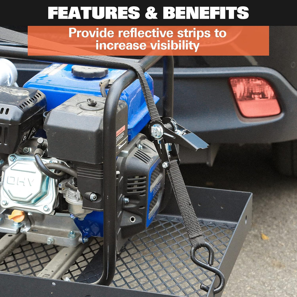 Black Steel Hitch Cargo Carrier with Ratchet Straps A273323