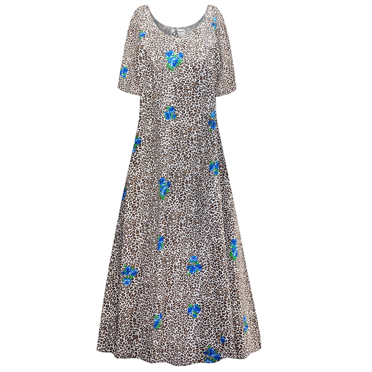 Cheetah Hydrangea Print Short Sleeve Dress L490854