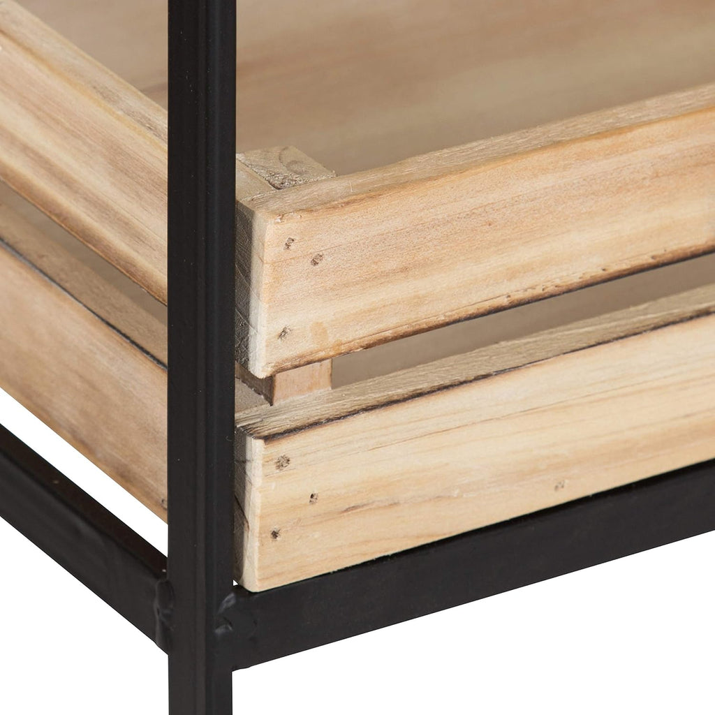 Natural Wood 3 Tiered Rolling Storage Cart with Black Metal Frame T68417