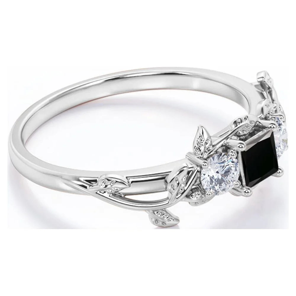 Three Stone Engagement Ring with Lab Grown Black Diamond and Moissanite V352545