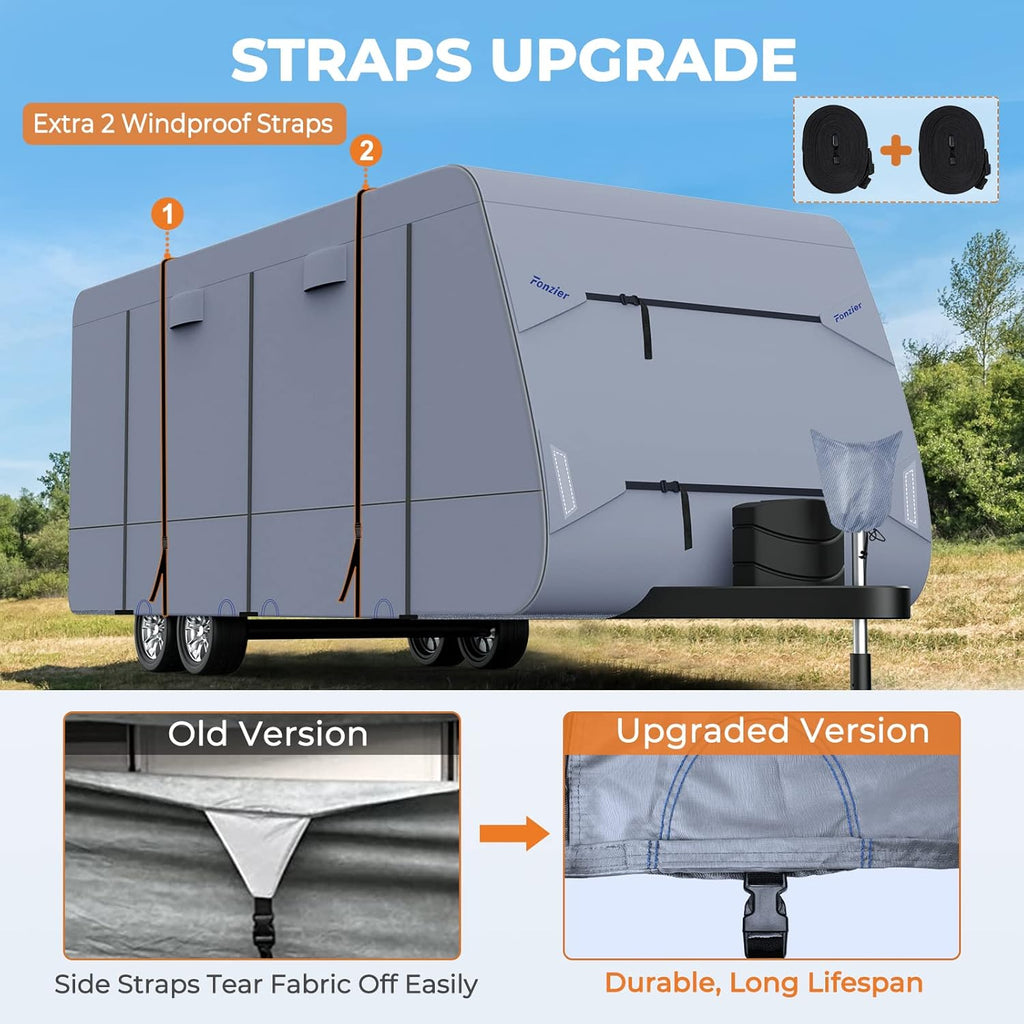 Waterproof 210D Travel Trailer RV Cover with 4 Gutter Spout Covers U389
