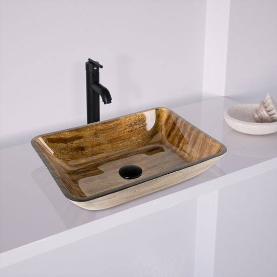 Amber Sunset Glass Rectangular Vessel Bathroom Sink D72083