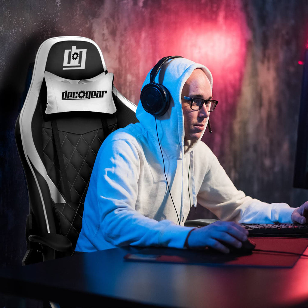 White Ergonomic Foam Gaming Chair with Adjustable Head and Lumbar Support H1233