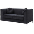 Black Tuxedo Arm Velvet Loveseat with 2-Throw Pillow O83468