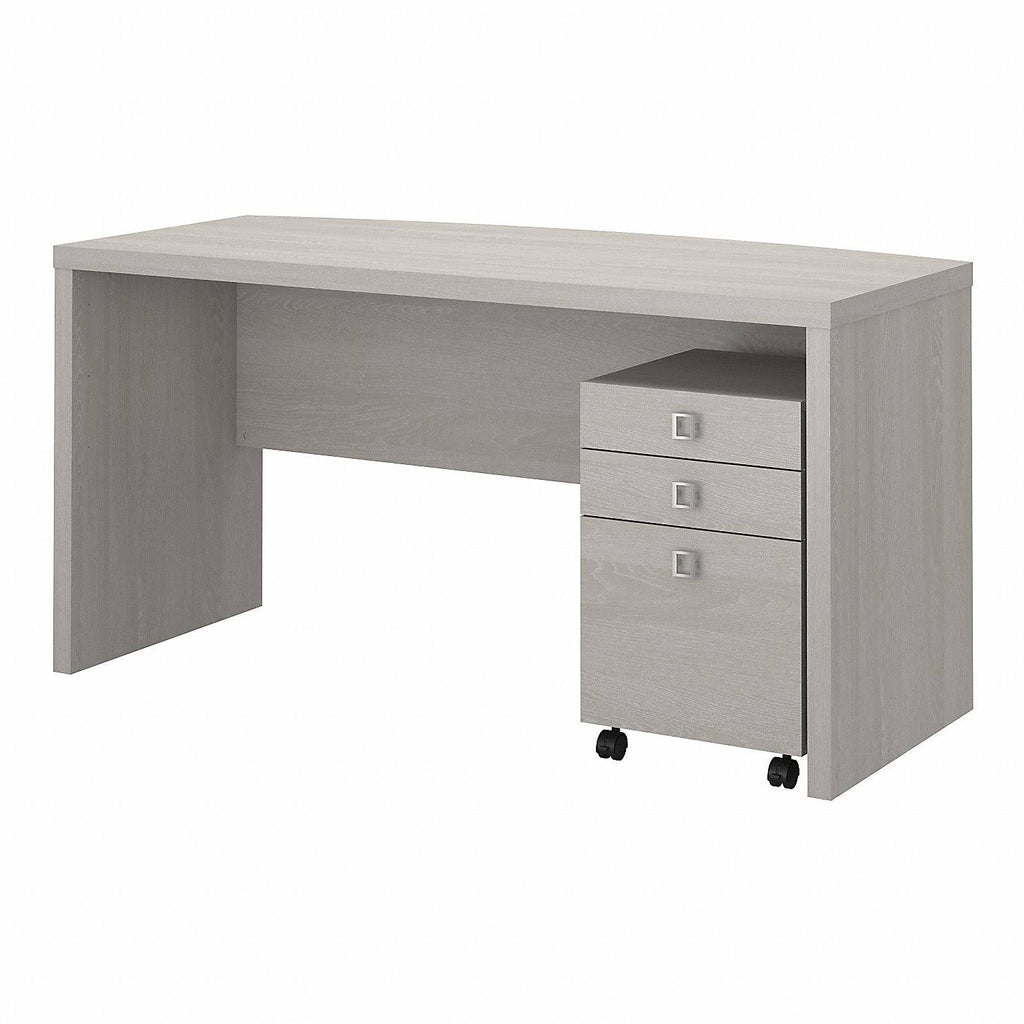 Gray Sand Bow Front Desk with Mobile File Cabinet I793337