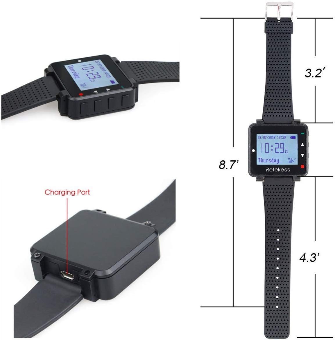 Caregiver Pager, Wrist Call Button, 5 1-Key Call Buttons, Pack of 2 Q893948