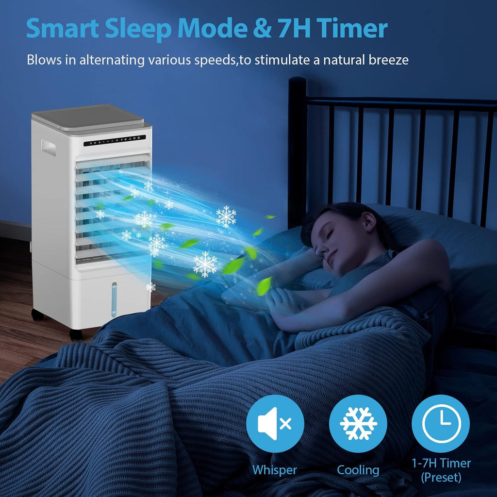 Portable Air Conditioner Fan, 5L Evaporative Air Cooler with LED Display, 3 Speeds & 3 Modes, 90° Oscillation, 7H Timer Remote Control Q487