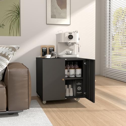Black Small Rolling Printer Stand with Storage and Adjustable Shelf S727793