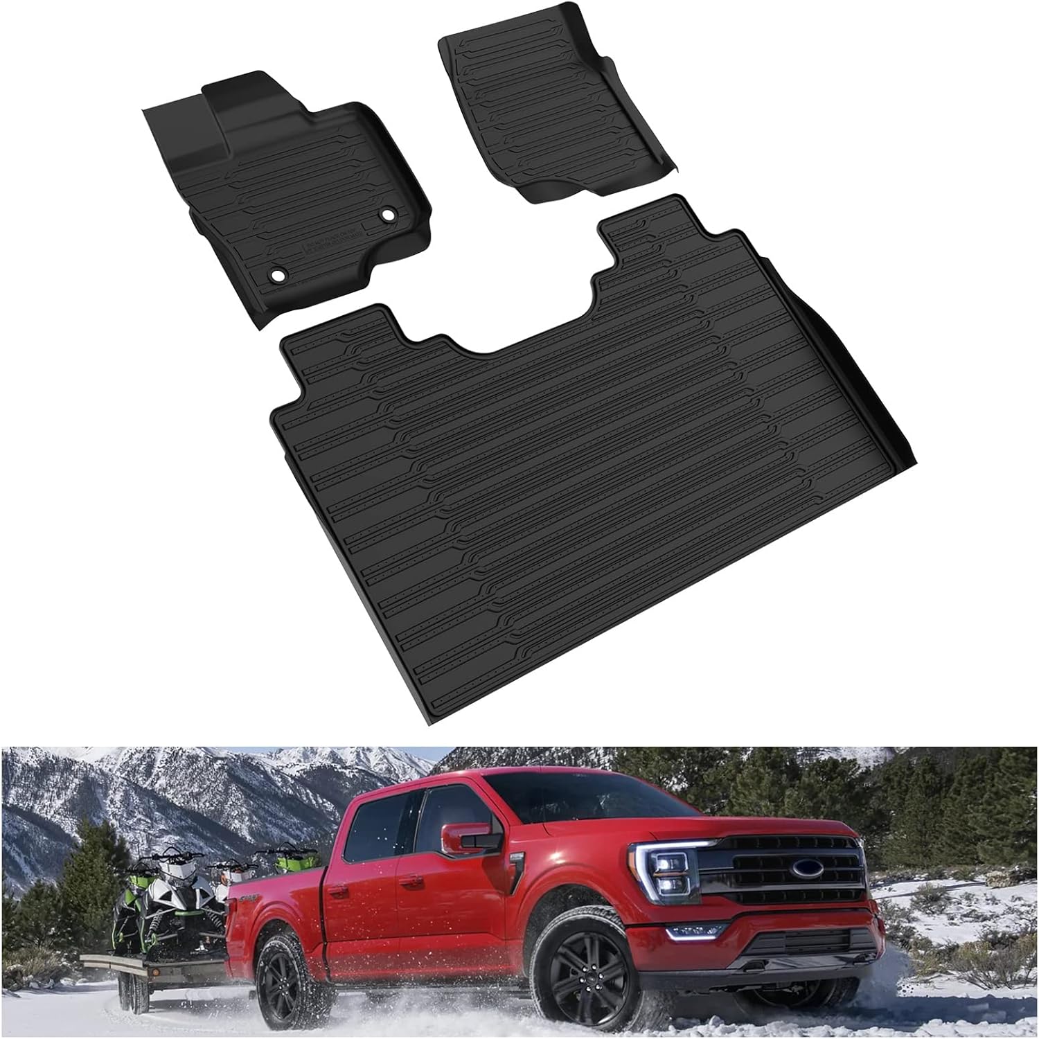 F150 Floor Mats for 2021 2022 Ford F-150 SuperCrew Cab All Weather Custom Fit Liners F2760
