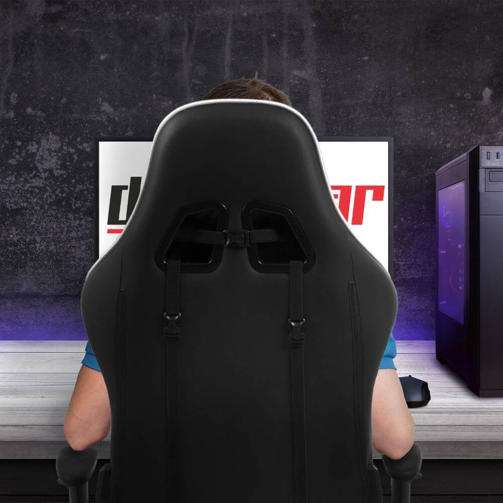 White Ergonomic Foam Gaming Chair with Adjustable Head and Lumbar Support H1233