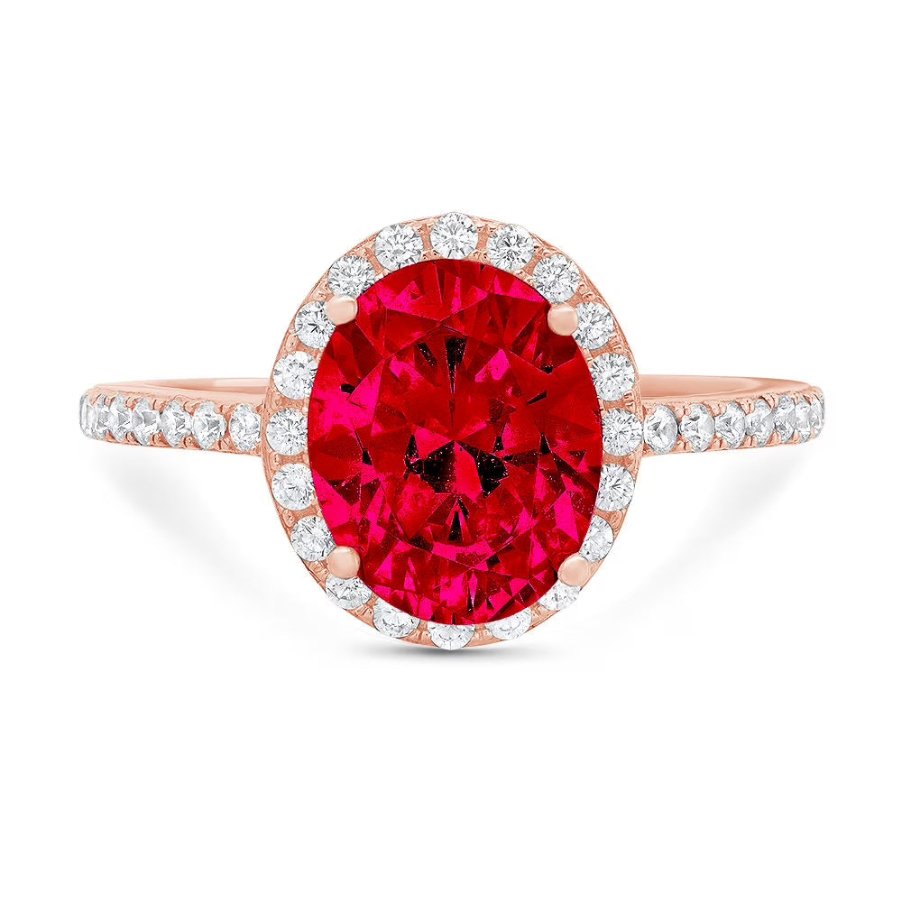 Oval Cut Red Simulated Ruby 14k Rose Gold Ring Size 10.5 V55909