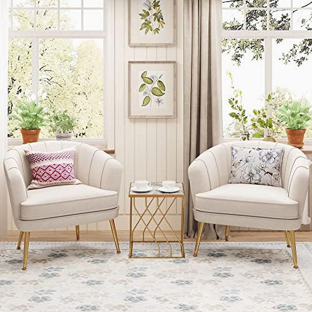 Velvet Accent Chair with Ottoman, Golden Metal Legs N42780