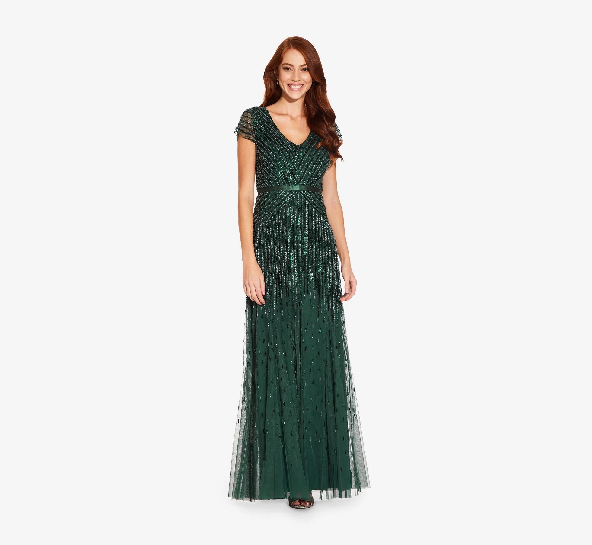 Beaded V-Neck Gown R12367