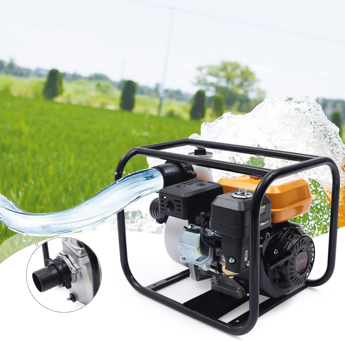 7.5 HP 210CC 3" Portable Gas-Powered Semi-Trash Water Transfer Pump C52900