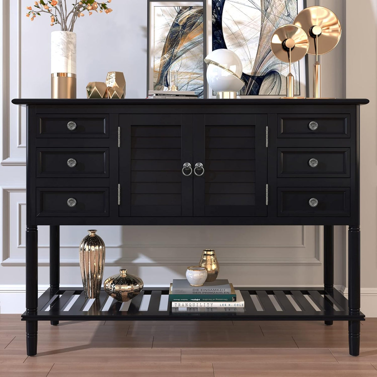Light Green 6 Drawers Sideboard Console Table with Cabinet and Bottom Shelf U172789