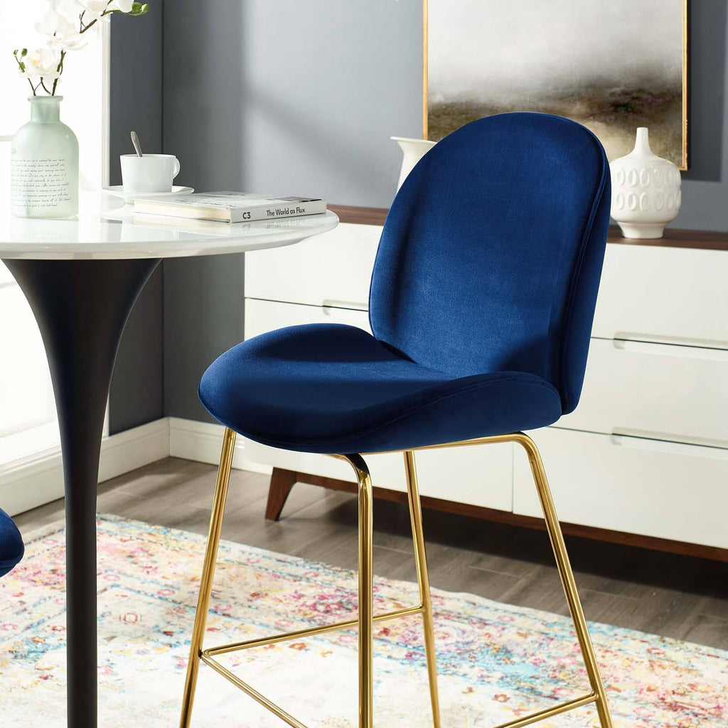 Navy Velvet Bar Stool with Stainless Steel Leg T537