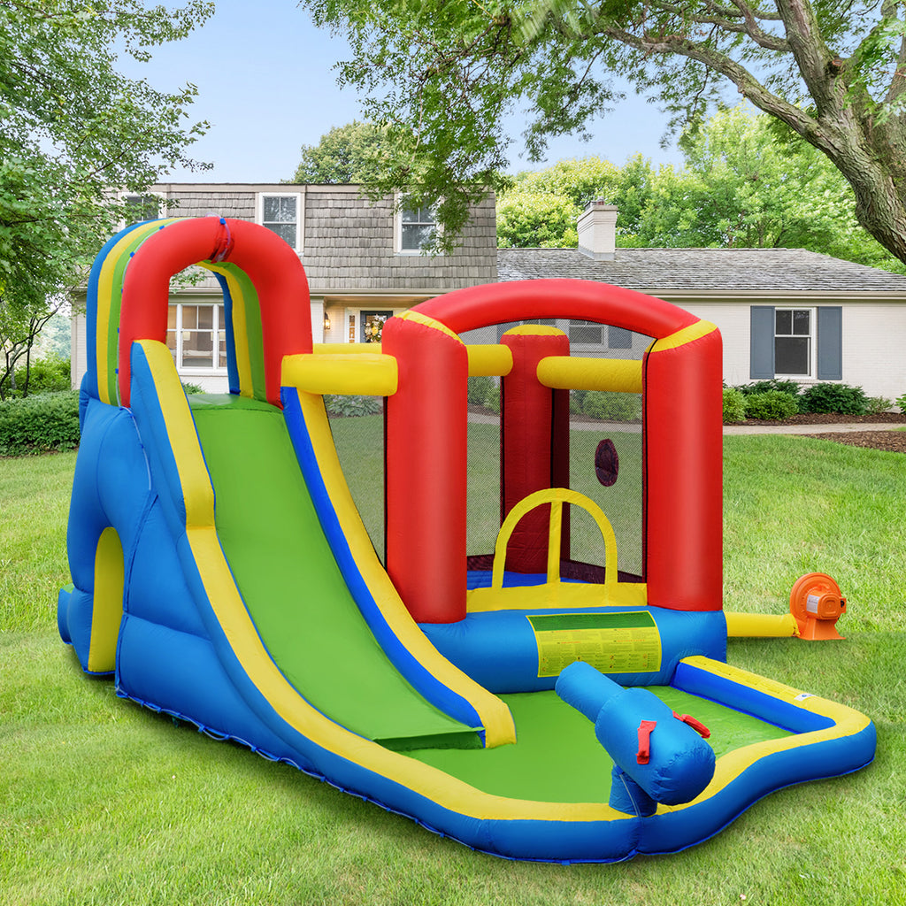 Inflatable Kid Bounce House Slide Climbing Splash Pool Castle with 750W Blower I6414
