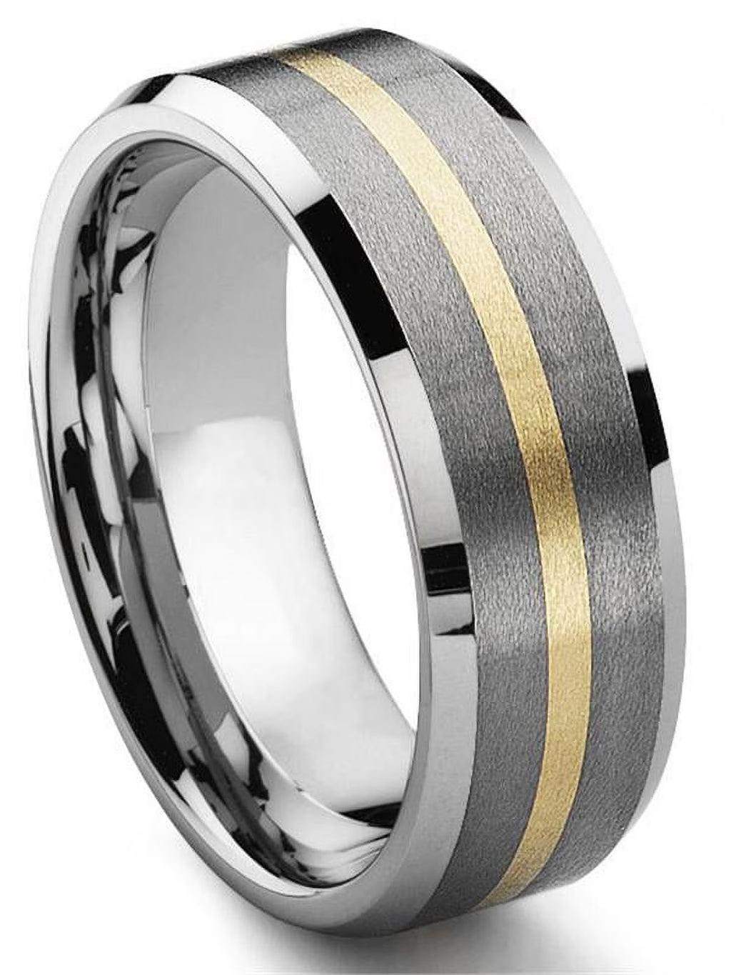 Titanium Tungsten Carbide 14K Gold Inlay Comfort Fit Mens Wedding Band Ring Sz 10.0 A627099