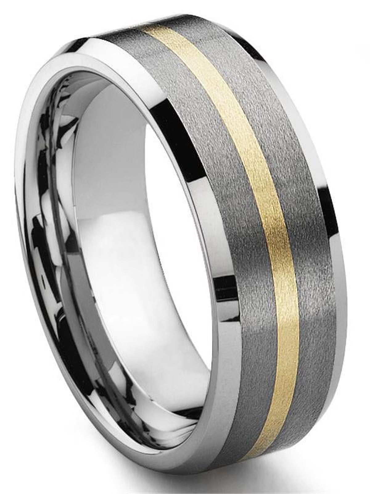 Titanium Tungsten Carbide 14K Gold Inlay Comfort Fit Mens Wedding Band Ring Sz 10.0 A627099
