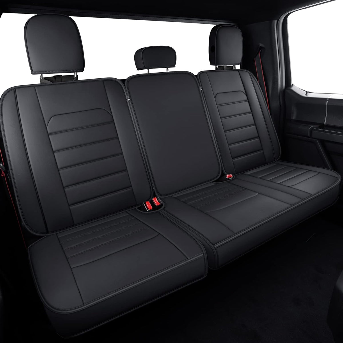 Black Rear Faux Leather Waterproof Back Seat Covers Q503