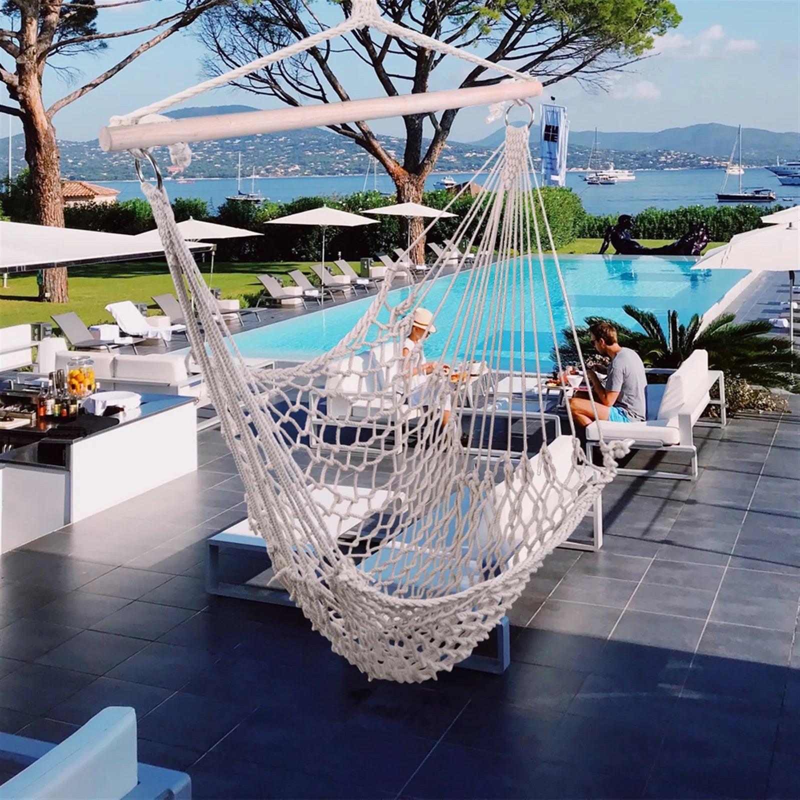 Beige Hanging Rope Air/Sky Chair Swing U312434