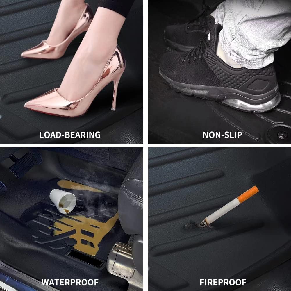 TPE Heavy Duty All Weather Car Floor Mats Full Set 1st & 2nd Row Rubber Floor Liners D5838