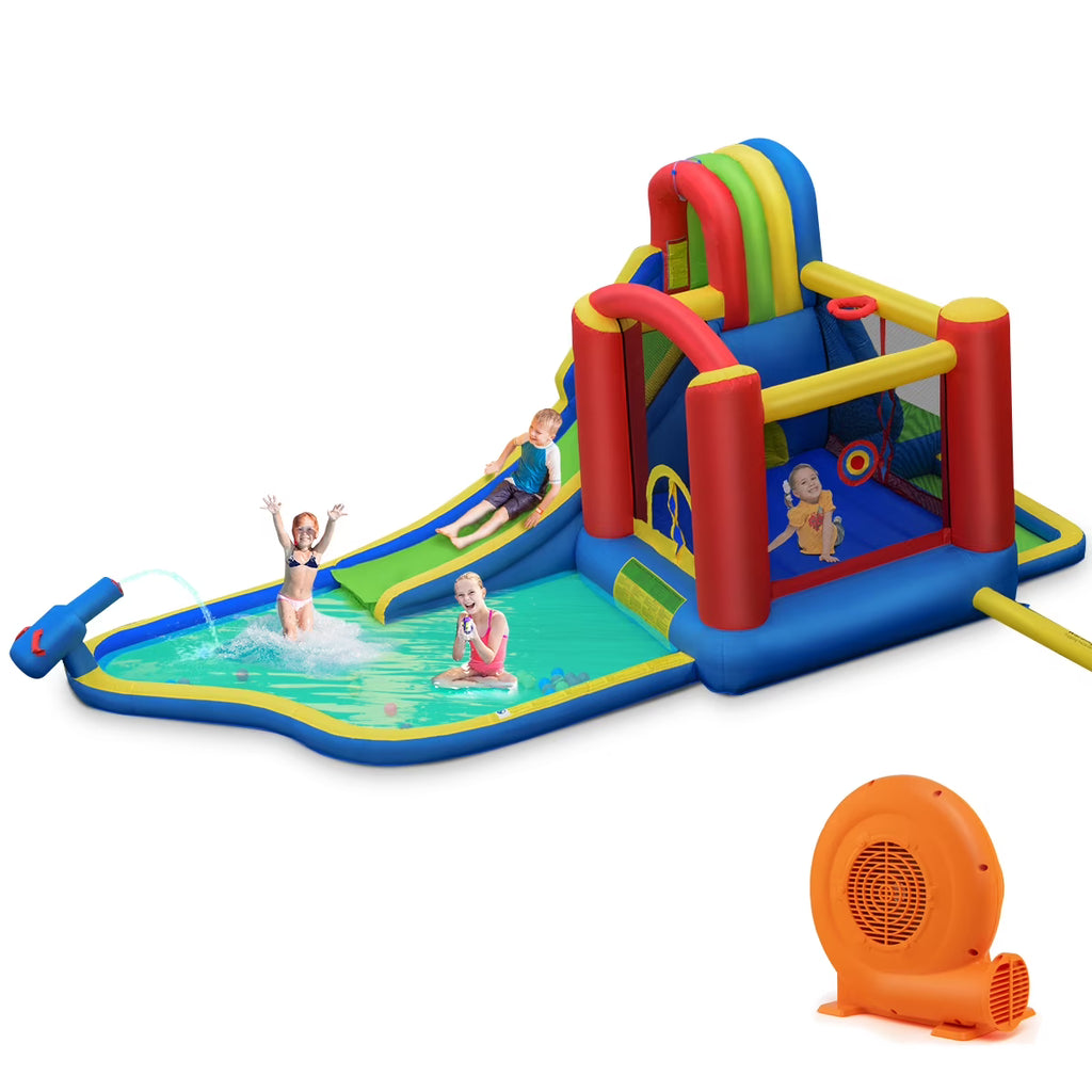 Inflatable Kid Bounce House Slide Climbing Splash Pool Castle with 750W Blower I6414