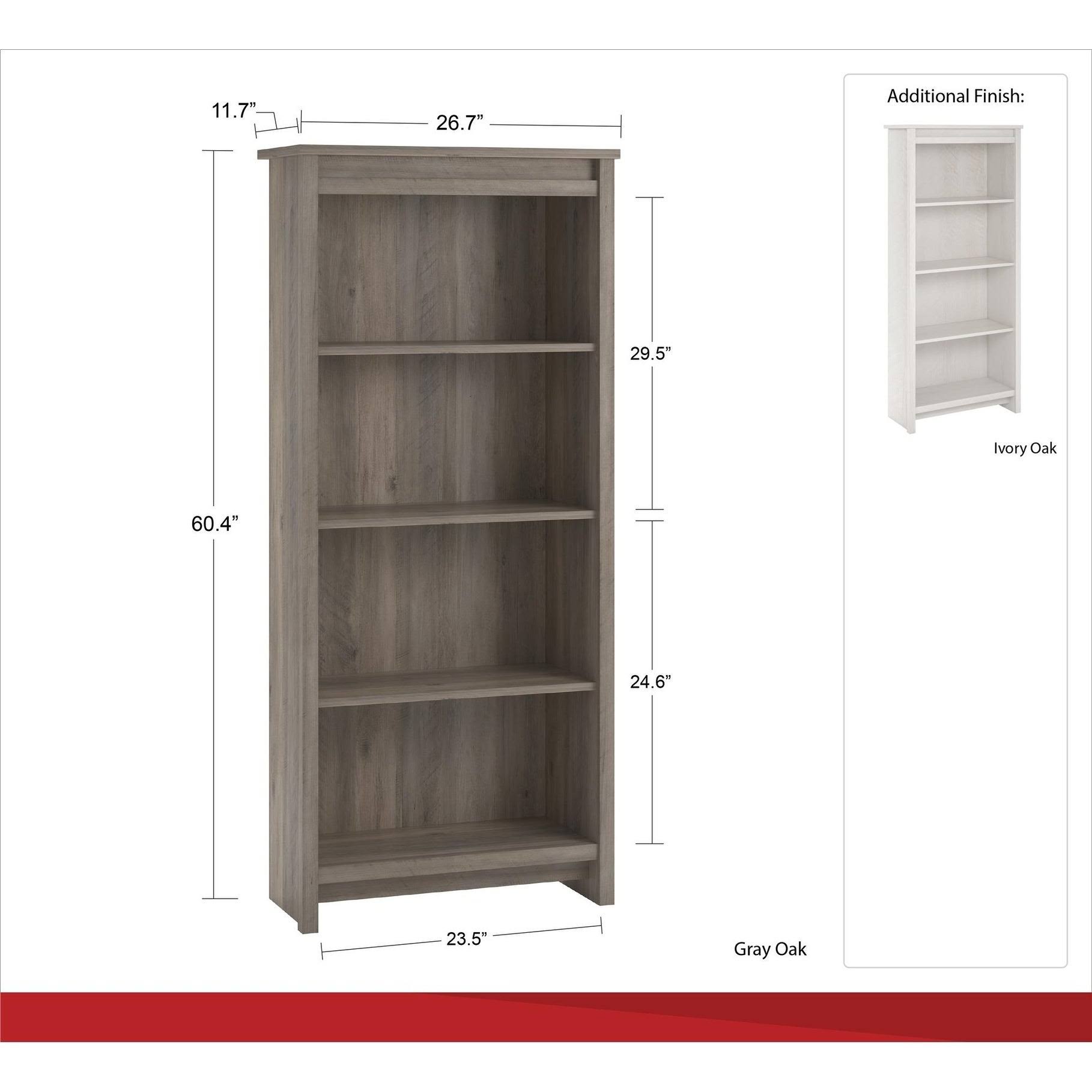 Ivory Oak 4 Shelf Bookcase P617