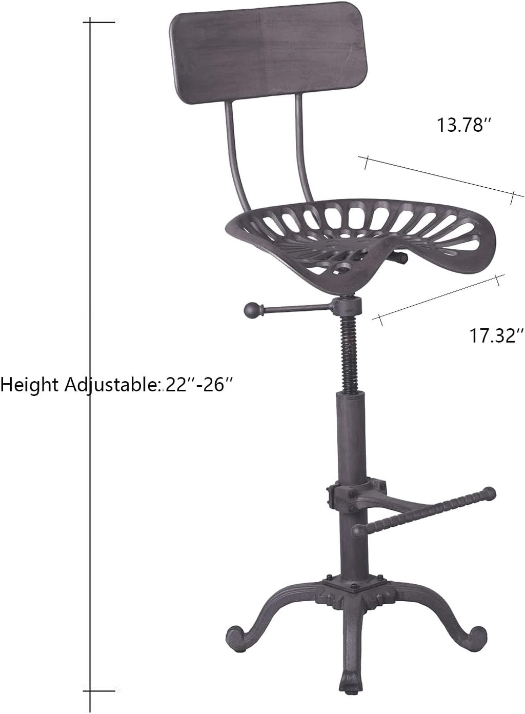 Industrial Rustic Bar Stool with Back, Adjustable Counter Height 22-26 inch D3208