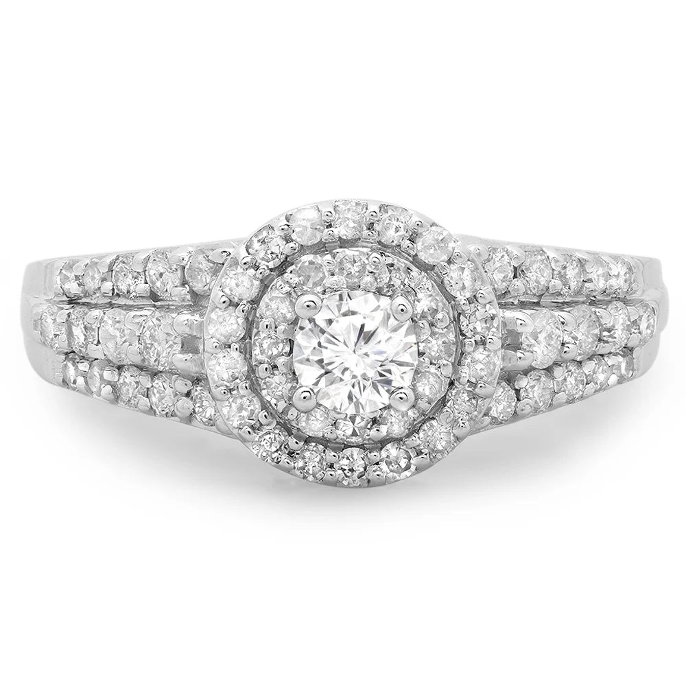 10K White Gold Diamond Halo Engagement Ring I4249