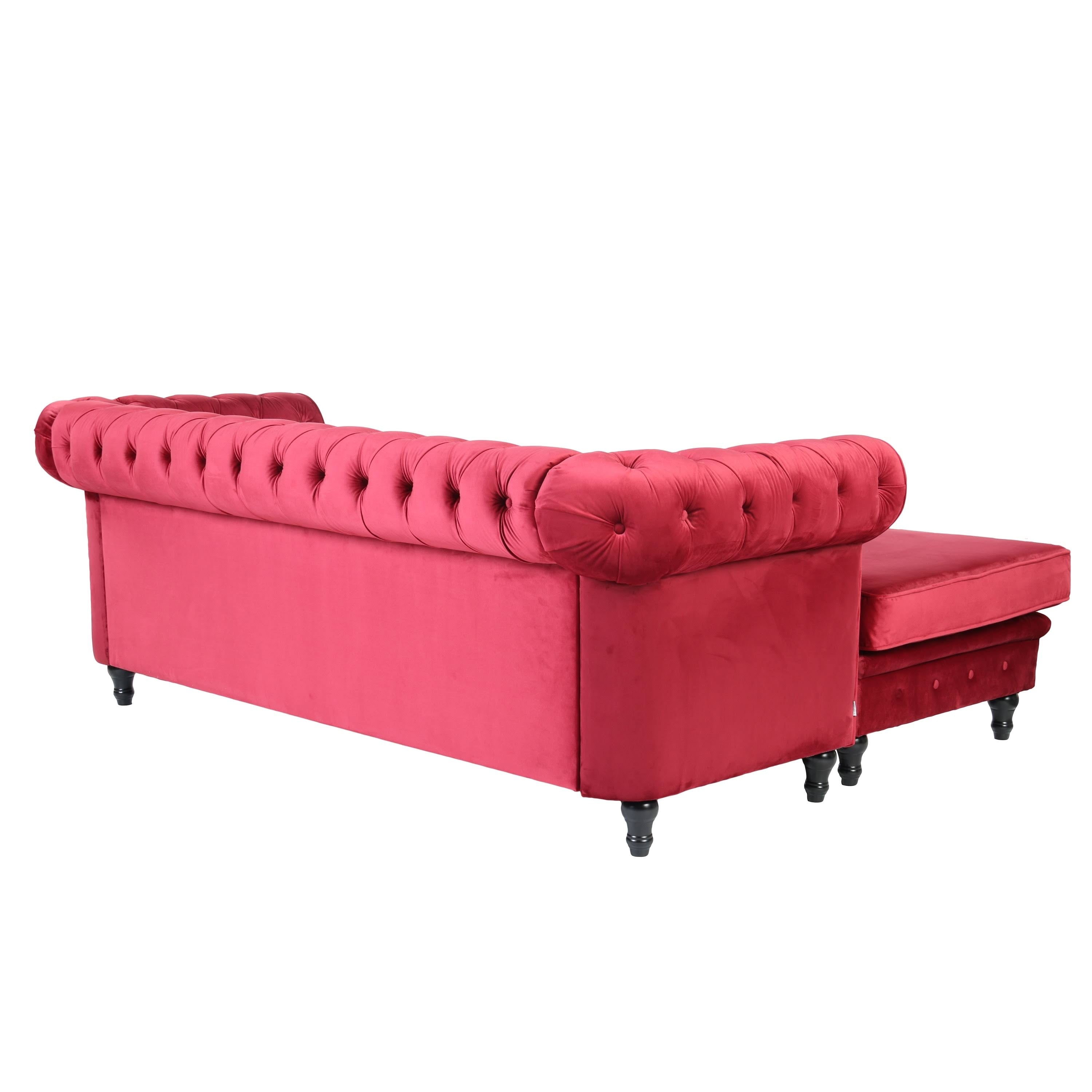 Red Velvet Rolled Arm Sofa with Ottoman B745