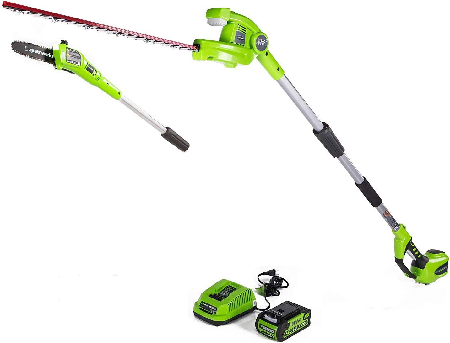 40V 8-inch Cordless Pole Saw with Hedge Trimmer Attachment 2.0Ah Battery and Charger W358