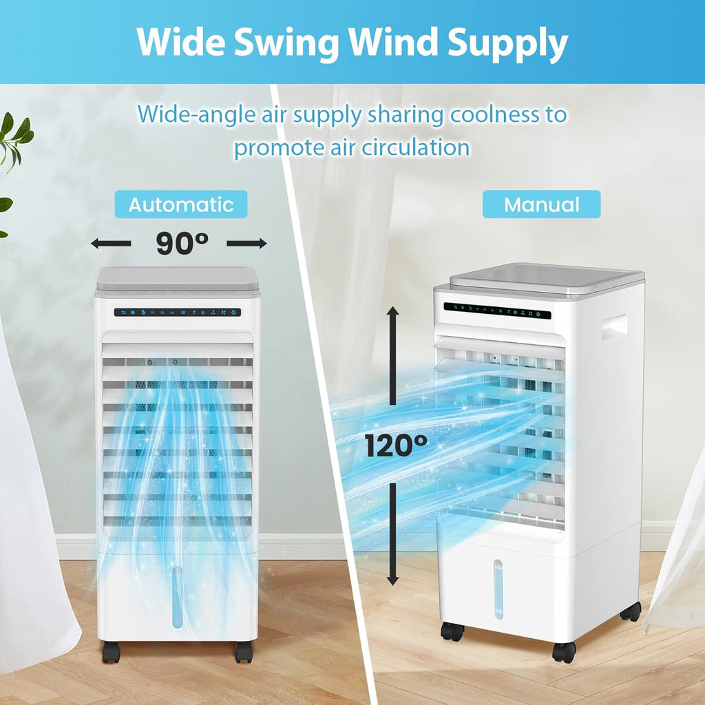 Portable Air Conditioner Fan, 5L Evaporative Air Cooler with LED Display, 3 Speeds & 3 Modes, 90° Oscillation, 7H Timer Remote Control Q487