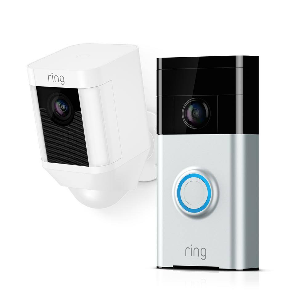 White Wireless Video Doorbell with Spotlight Cam Battery D39877