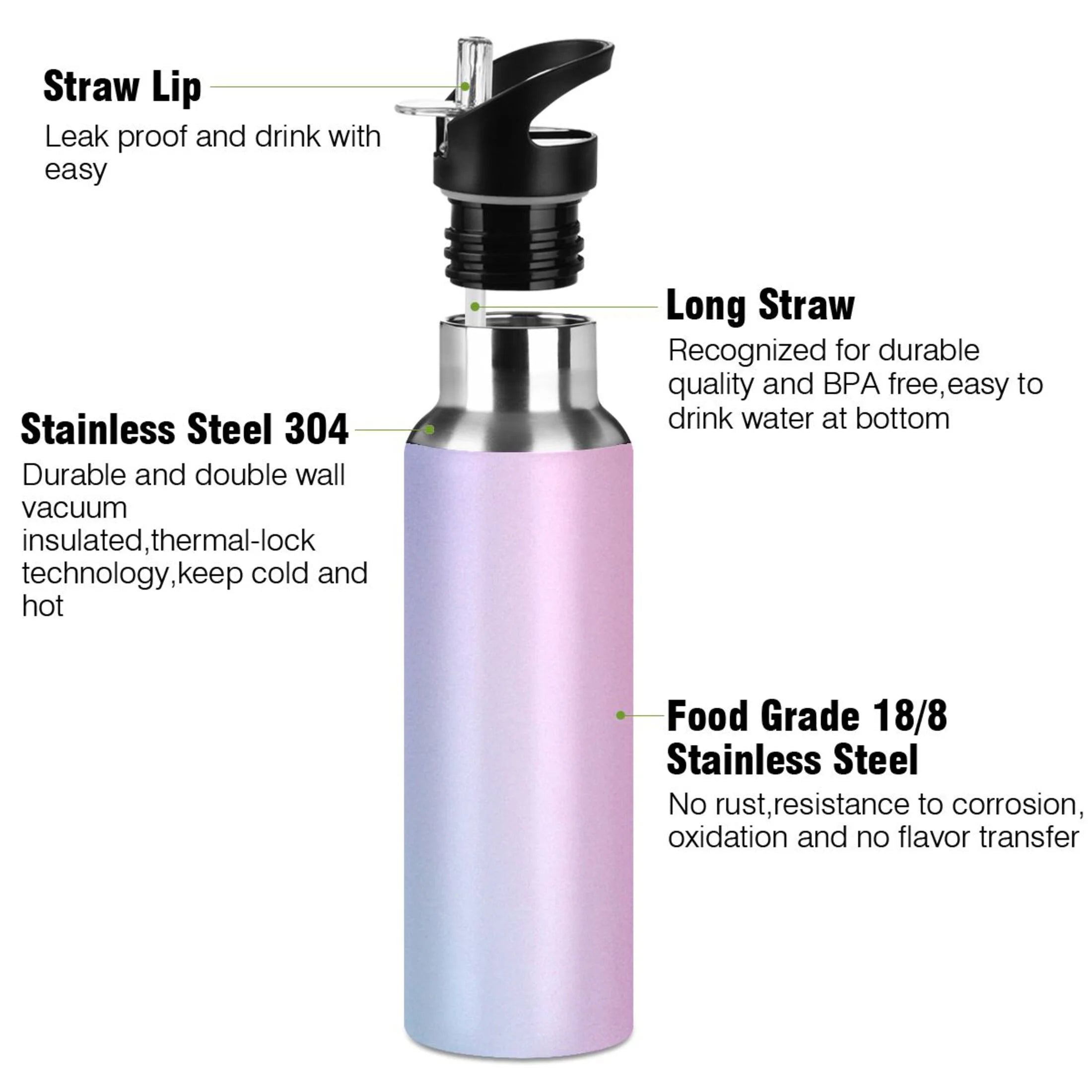 Stainless Steel Vacuum Insulated Water Bottle with Straw Lid 20 OZ V669