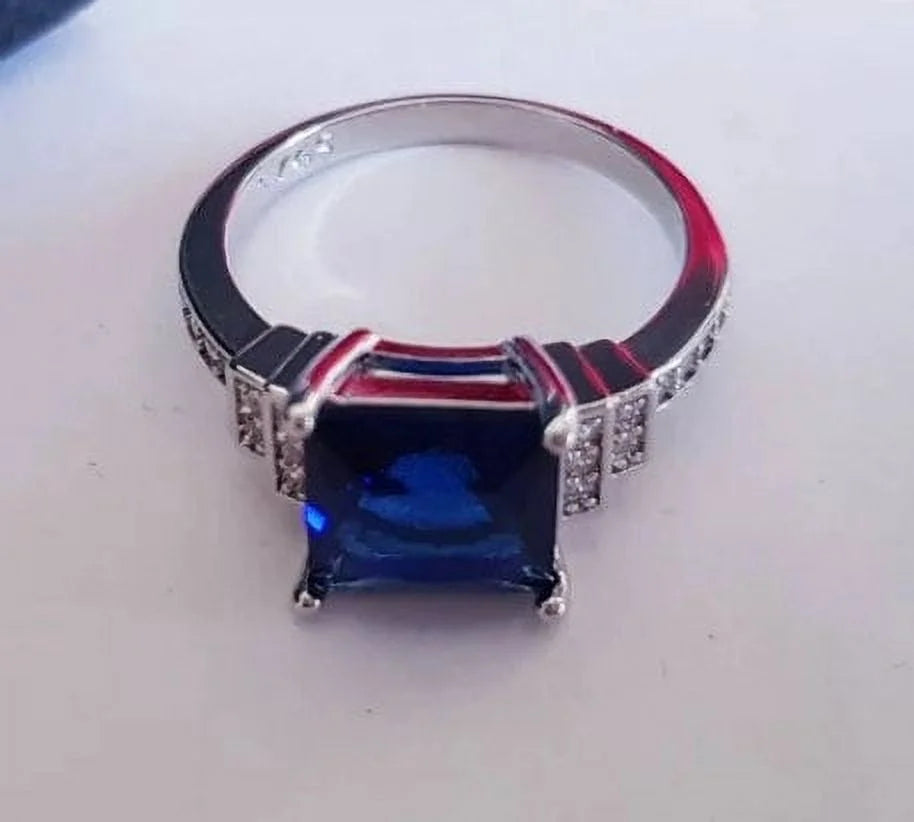Natural Sapphire Silver Ring 4.50 ct Blue Engagement Ring 925 Sterling N986398