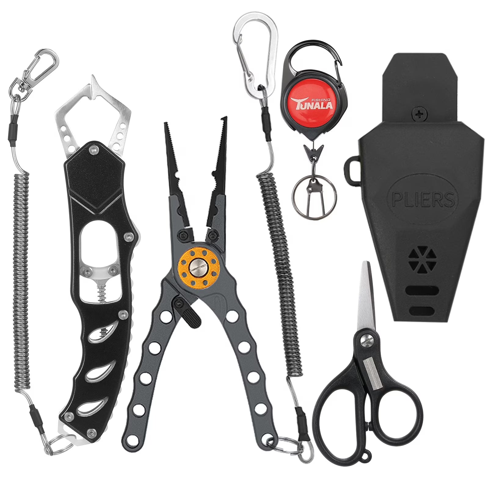 Fishing Tool Combo Kit with Pliers Scissor Fish Gripper Zinger Retractor U85506
