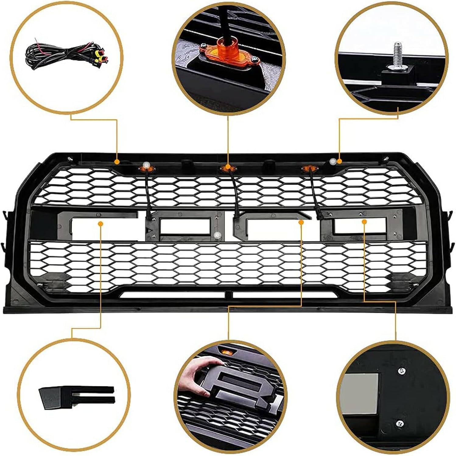 F150 Front Bumper Grille with 3 Amber LED Lights U5766
