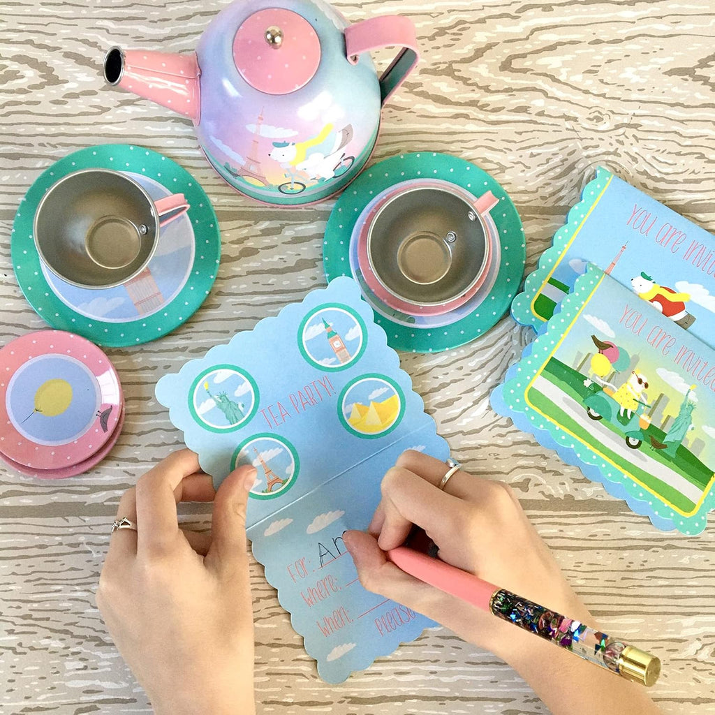 15 Piece Tin Tea Set with Carry Case I828