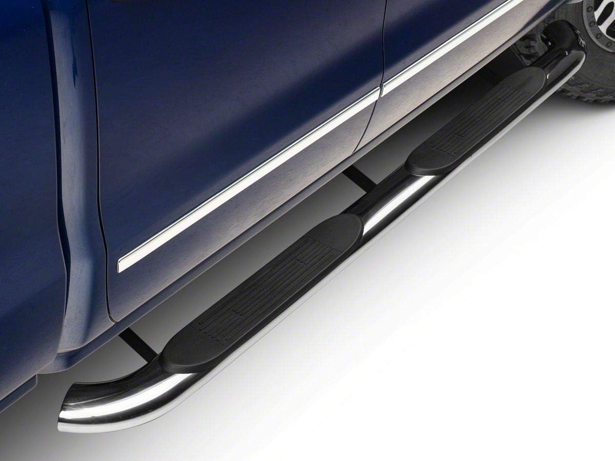 4-Inch Oval Bent End Side Step Bars; Rocker Mount; Stainless Steel B1207