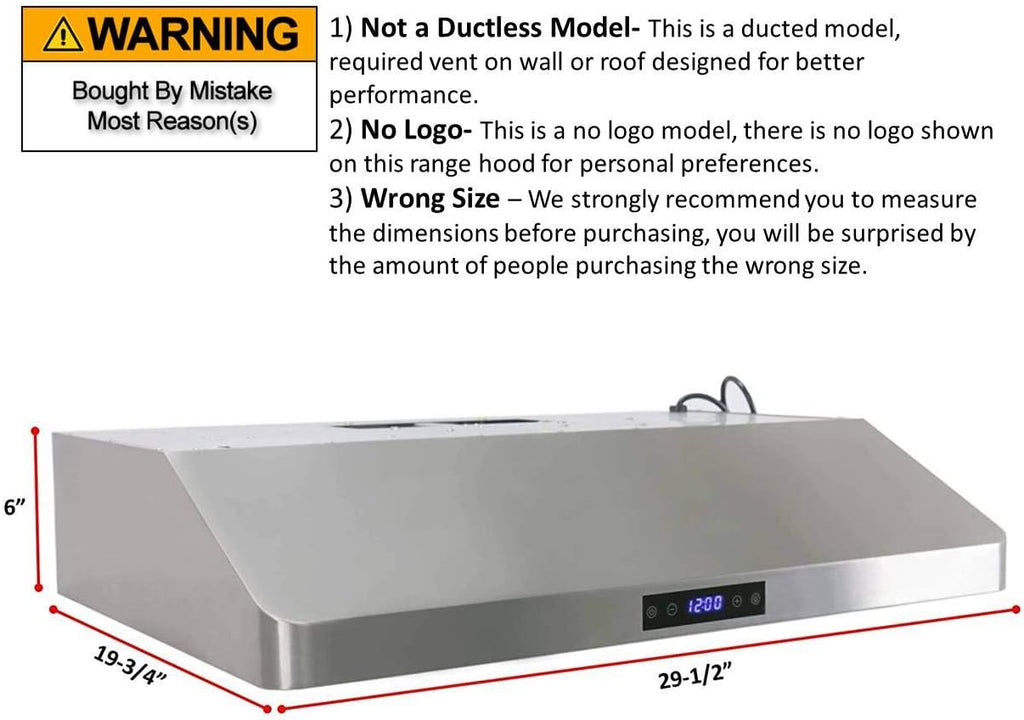 30 Inch Under Cabinet Stainless Steel Range Hood with Baffle Filters W626