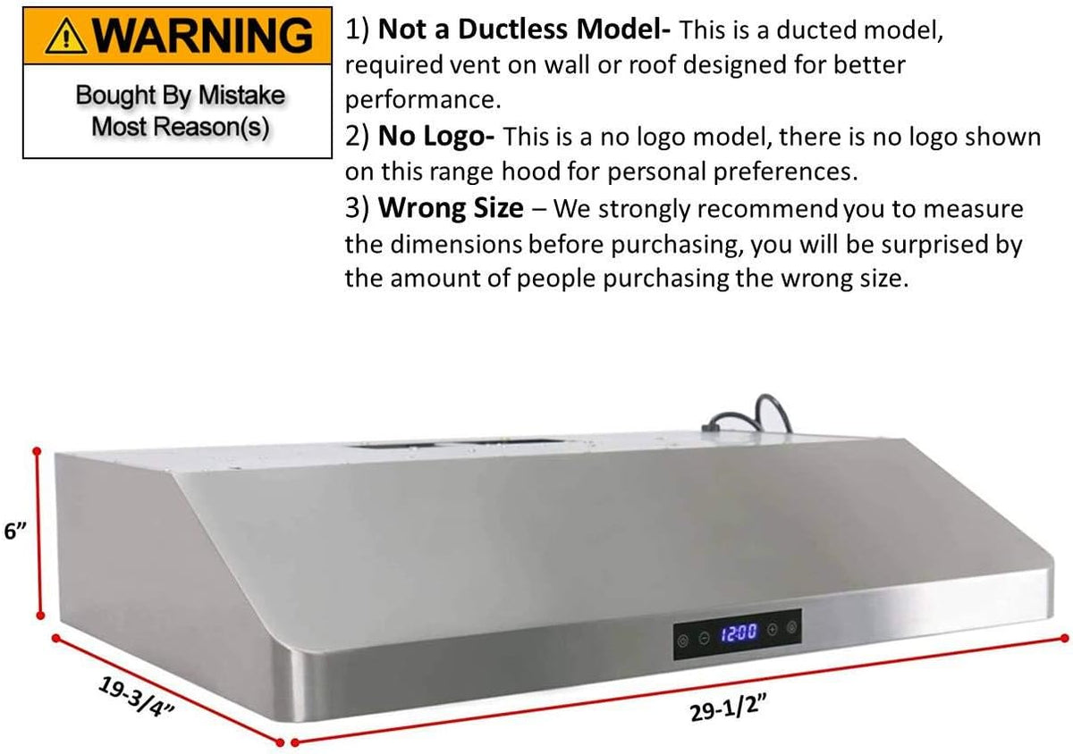 30 Inch Under Cabinet Stainless Steel Range Hood with Baffle Filters W626
