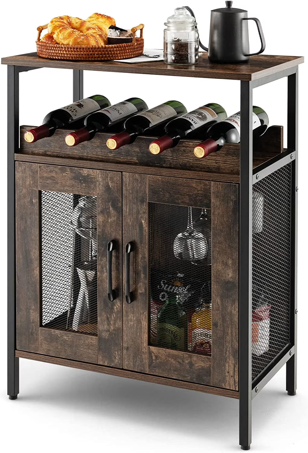 Wine Bar Cabinet with Detachable Wine Rack and Glass Holder S928083