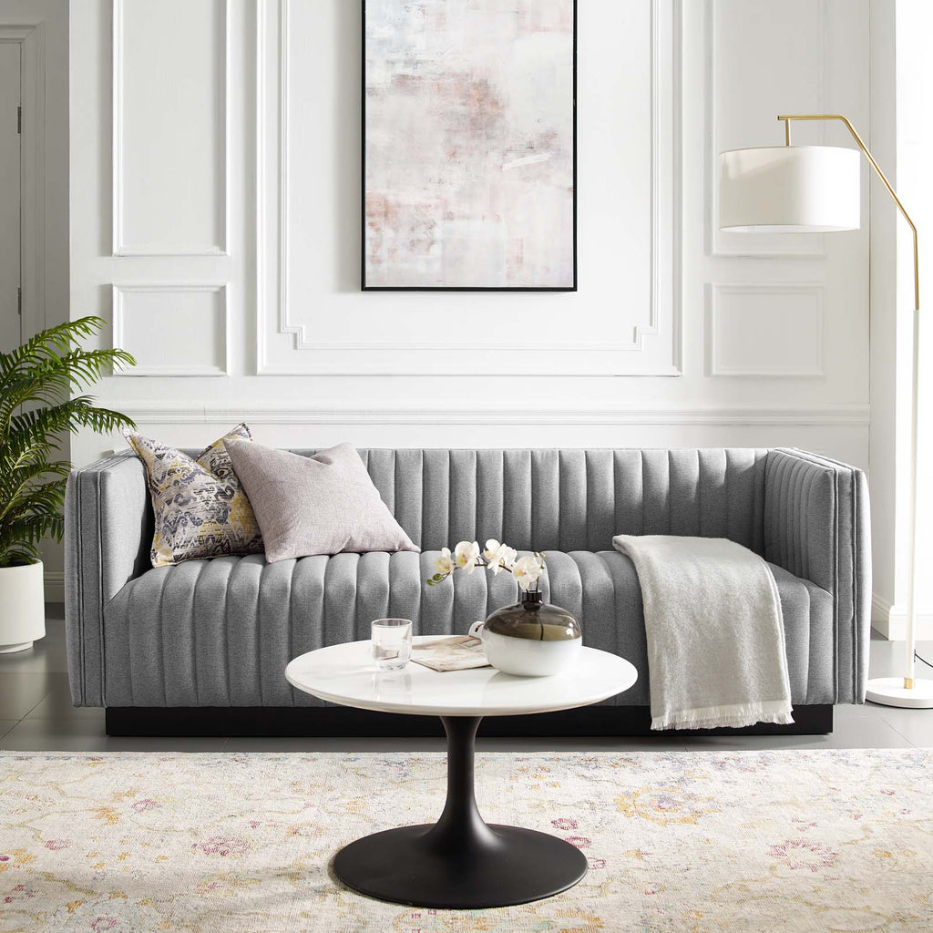 Light Gray Tufted Upholstered Fabric Sofa P6099