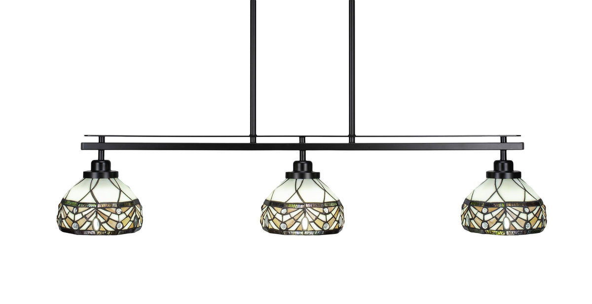 3 Island Light in Matte Black Finish with 7 Art Glass N533